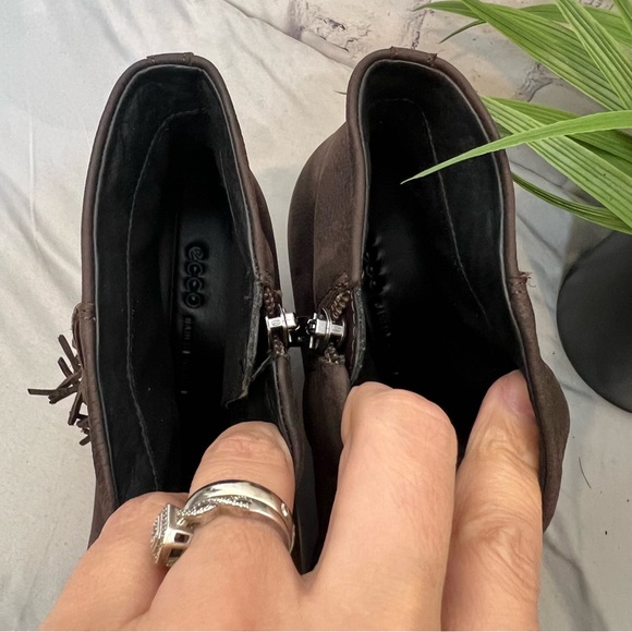 ECCO brown suede leather fringe ankle booties - Picture 6 of 11